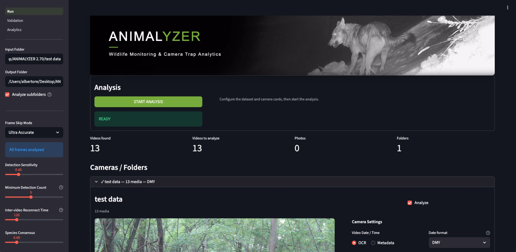 Schermata Run di ANIMALYZER